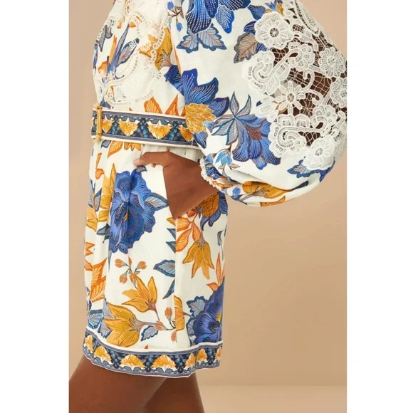 Farm Rio Lace Trim Romper Off-White Summer Flowers Small Medium Large NWT - Picture 4 of 17